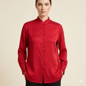 V 186-Vintage Donna Marie Silk Blouse size L / PTP 24”